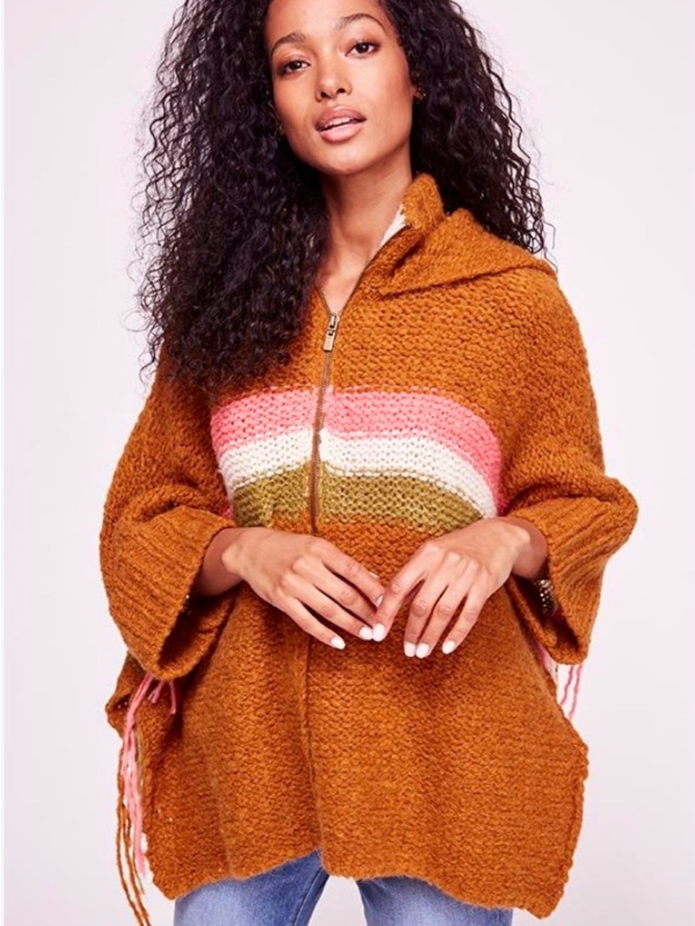 Free People Desert Sunrise Poncho Alpaca Wool Zip